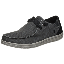 斯凯奇（Skechers）男鞋夏季商务休闲鞋季百搭时尚帆布鞋舒适复古一脚蹬66387 黑色/BLK 41