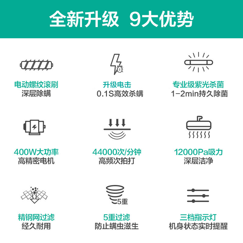 美的（Midea）除螨仪MX3 电击杀螨 400W大功率 双电机驱动设计