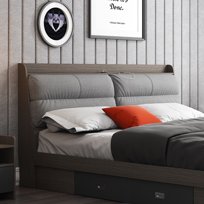 A家 床 北欧双人床板床木床单人框架高箱床储物床简约卧室大床家具大空间储物WJ1002 1.5*2.0米(架子床-棉麻款) 单床