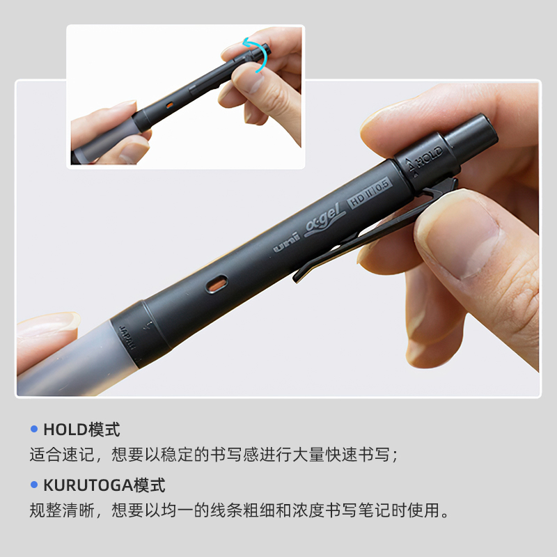 三菱（uni）KURUTOGA自动铅笔 0.5mm双模式旋转软胶笔握不断铅学生考试练字自动铅笔M5-1009GG 深蓝色 单支装