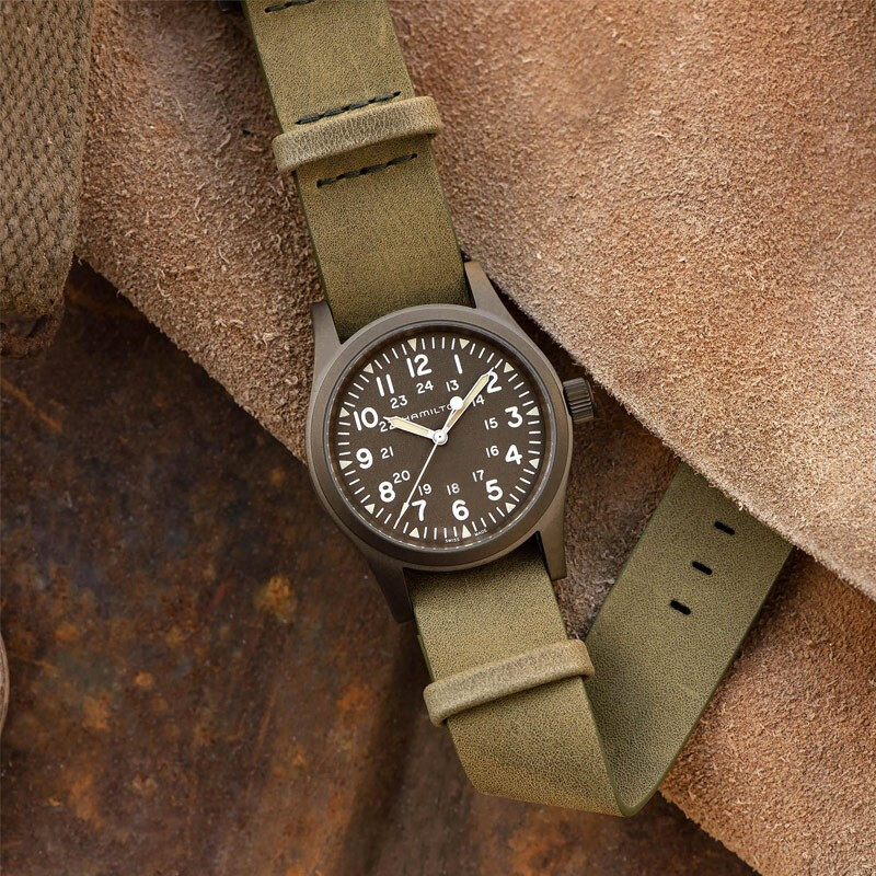 汉米尔顿(HAMILTON) 瑞士手表 卡其野战系列皮带机械男士腕表 皮带棕盘