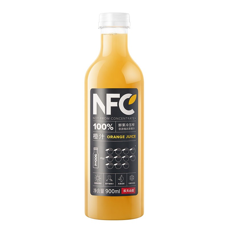 农夫山泉 NFC果汁饮料 100%NFC橙汁900ml*4瓶 礼盒