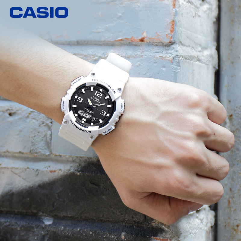 卡西欧(CASIO)手表 大众指针系列时尚太阳能防水数字双显夜光运动休闲男表 AQ-S810WC-7A