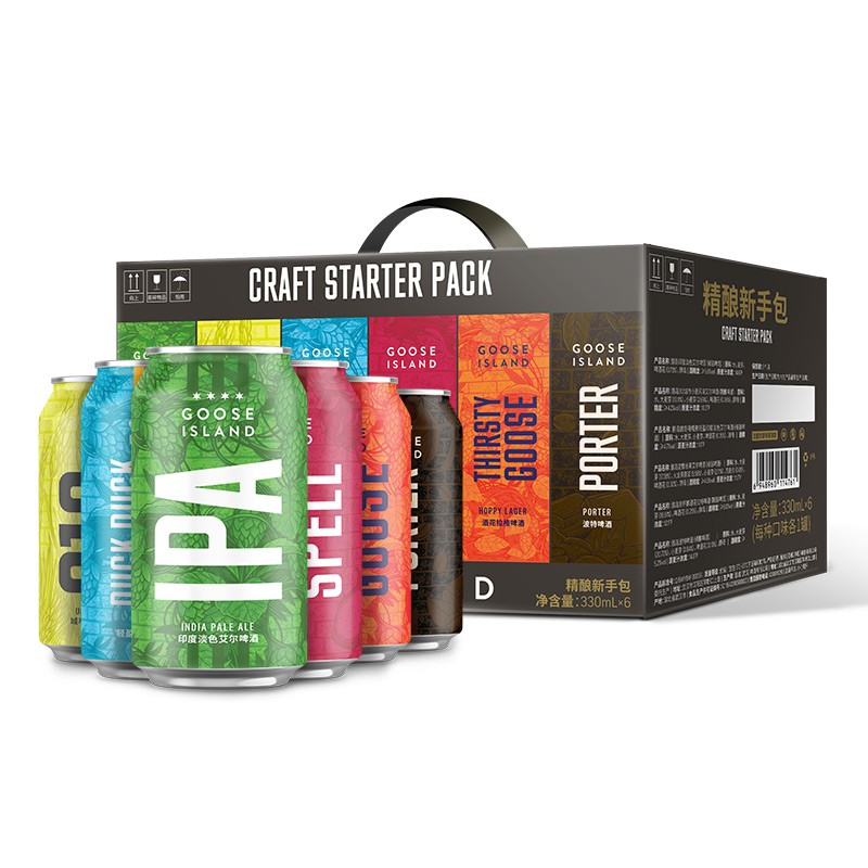 鹅岛（Goose Island）精酿新手包IPA水果艾尔波特啤酒入门级精酿礼盒 330ml*6听 6种口味混合装