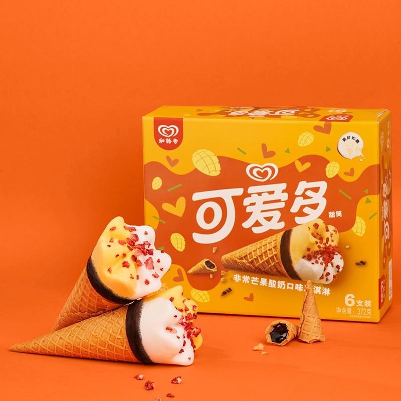 和路雪 可爱多甜筒 芒果酸奶口味 冰淇淋家庭装 62g*6支 雪糕（新老包装 随机发货）