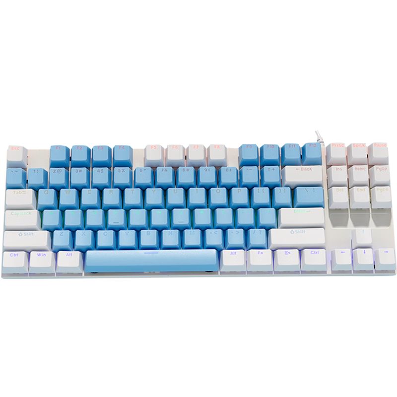 硕备 KY400机械键盘 游戏键盘 有线键盘  电脑键盘 RGB炫光青轴 机械87键盘-蓝白