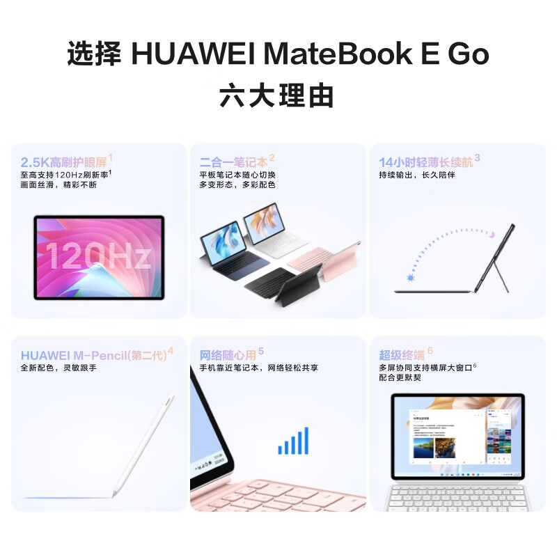 华为HUAWEI MateBook E Go 12.35英寸二合一笔记本电脑办公本 2.5K护眼全面屏 8+256GB LTE（星云灰）
