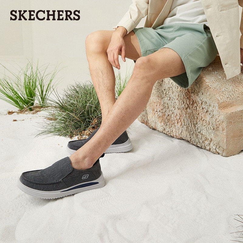 Skechers斯凯奇男鞋 简约一脚套帆布鞋男 轻质休闲204472 灰色CHAR 42