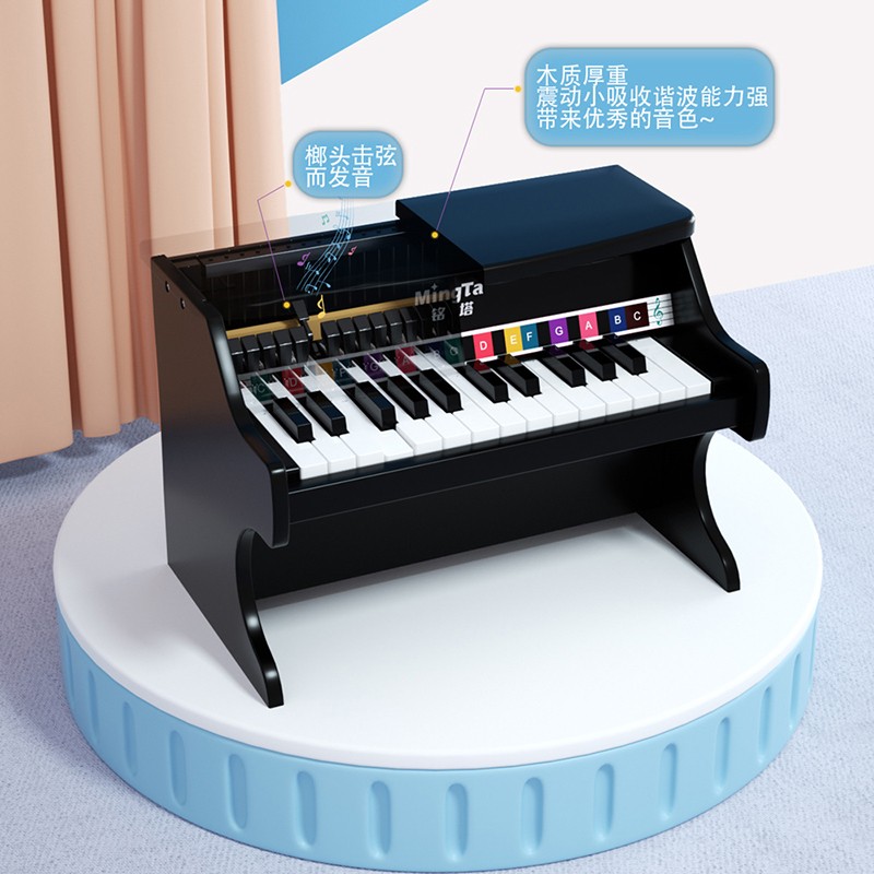 铭塔小钢琴木制玩具 宝宝小孩早教可弹奏家用机械发音2-5岁 黑色琴身（25键）+琴谱