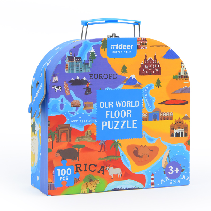 弥鹿（mideer）手提礼盒拼图玩具-人文地理100片大块世界拼图送人自用男孩女孩玩具套装礼物