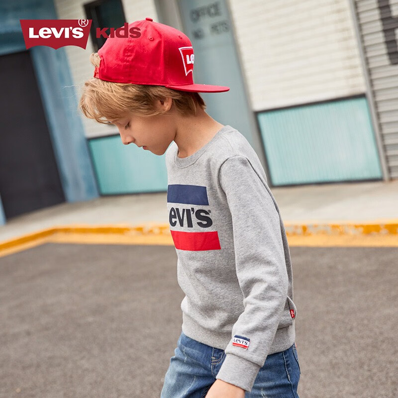 Levi's李维斯儿童卫衣新款男童纯棉圆领卫衣经典LOGO儿童上衣秋装卫衣男童春季小童 灰花灰 110S(4/4T)