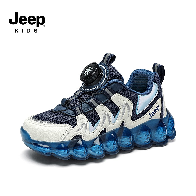 【旋转纽扣】Jeep吉普儿童运动鞋篮球鞋网面青少年跑步旋钮童鞋2022新款秋季男童鞋子 魔法蓝 30