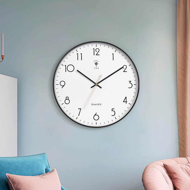 北极星（POLARIS）挂钟 客厅北欧钟表挂墙家用时钟现代简约大气挂表时尚11英寸石英钟 2551黑色