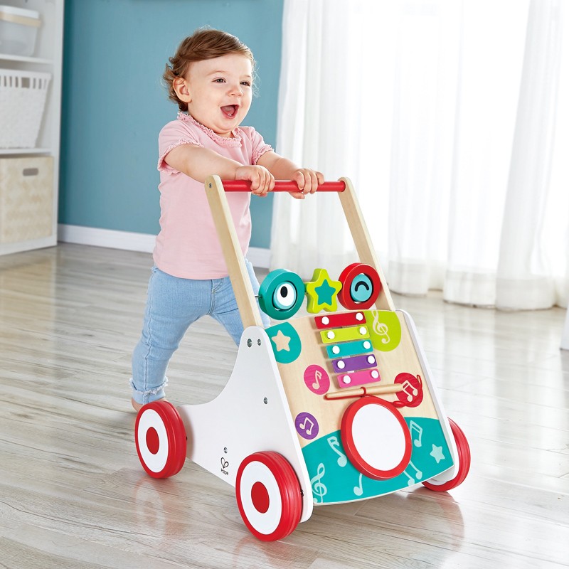 Hape手推车玩具 木质音乐学步车男女小孩宝宝1-3岁婴幼儿童新年生日礼物 E0383音乐学步车
