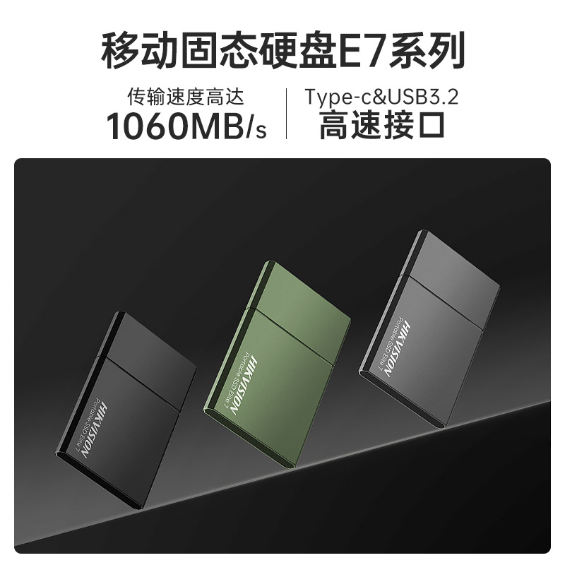 海康威视（HIKVISION）1TB Type-c USB3.2移动硬盘 固态（PSSD）传输速度高达1060MB/s E7极夜黑