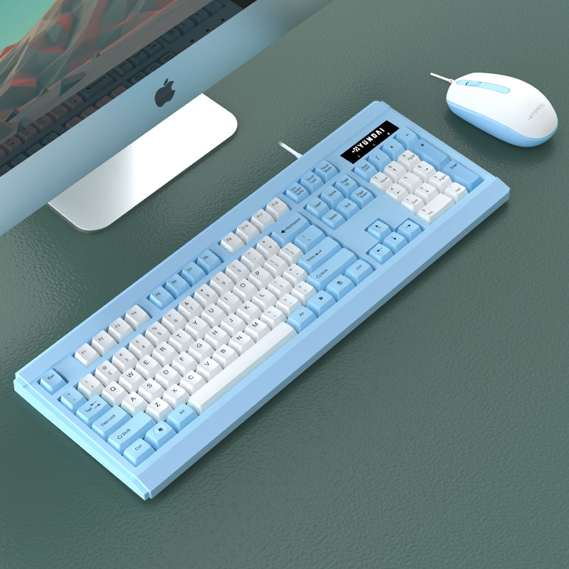 现代（HYUNDAI）键鼠套装 有线键鼠套装 办公键盘鼠标套装 电脑鼠标键盘 笔记本键盘 蓝白 KM10
