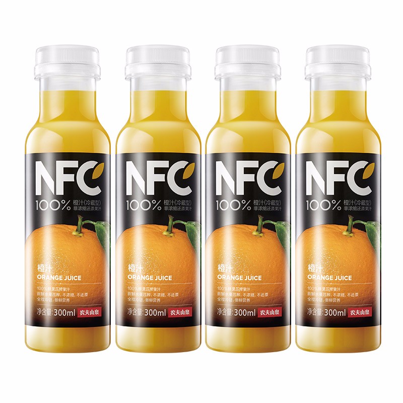 农夫山泉 NFC果汁（冷藏型）100%鲜榨橙汁 300ml*4瓶