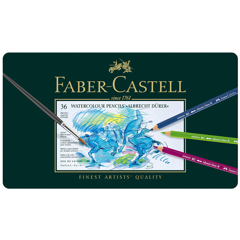 辉柏嘉（Faber-castell）进口绿盒水溶性彩铅36色专业手绘艺术家大师级绘画铅笔绿铁盒彩色铅笔117536