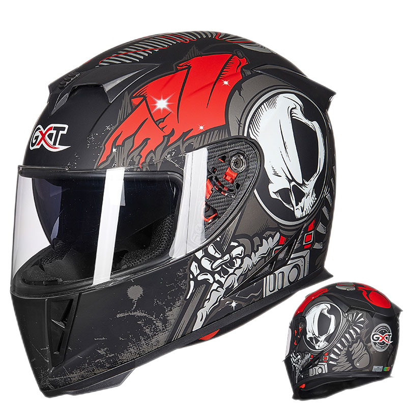GXT防雾电动摩托车头盔全覆盖双镜片全盔男女通用透气舒适安全帽四季个性酷358 黑绿 XXL