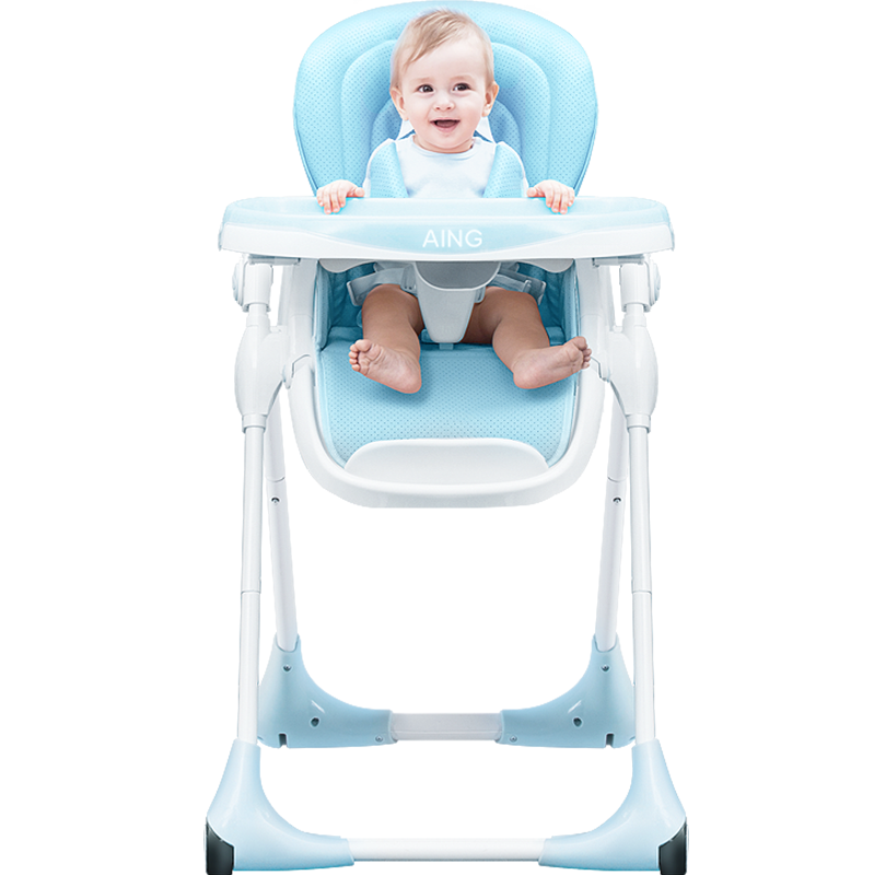 爱音（Aing）儿童餐椅 婴幼儿餐椅 可坐可躺多功能宝宝吃饭餐桌 可折叠便携式座椅可调节 C018薄荷蓝
