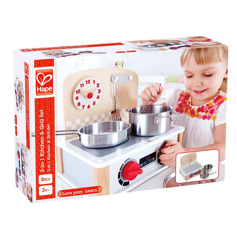 德国Hape儿童厨房玩具仿真过家家多功能厨房套装男孩女孩3-6岁宝宝玩具生日礼物 E3151 北欧风双面迷你厨房