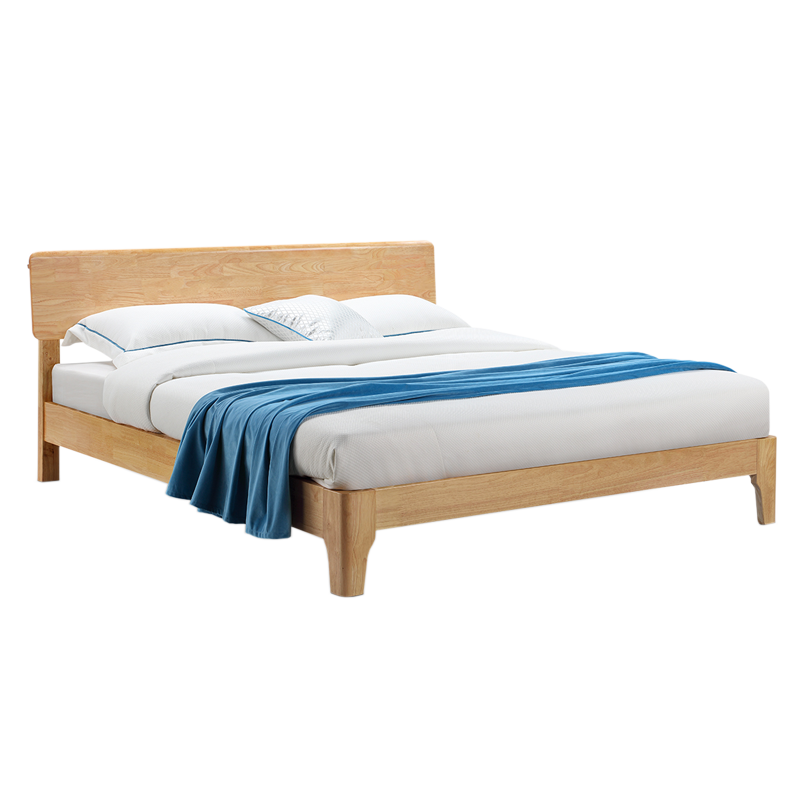佳佰 床 实木双人床现代简约主卧大床原木色橡胶木半岛床1.8m