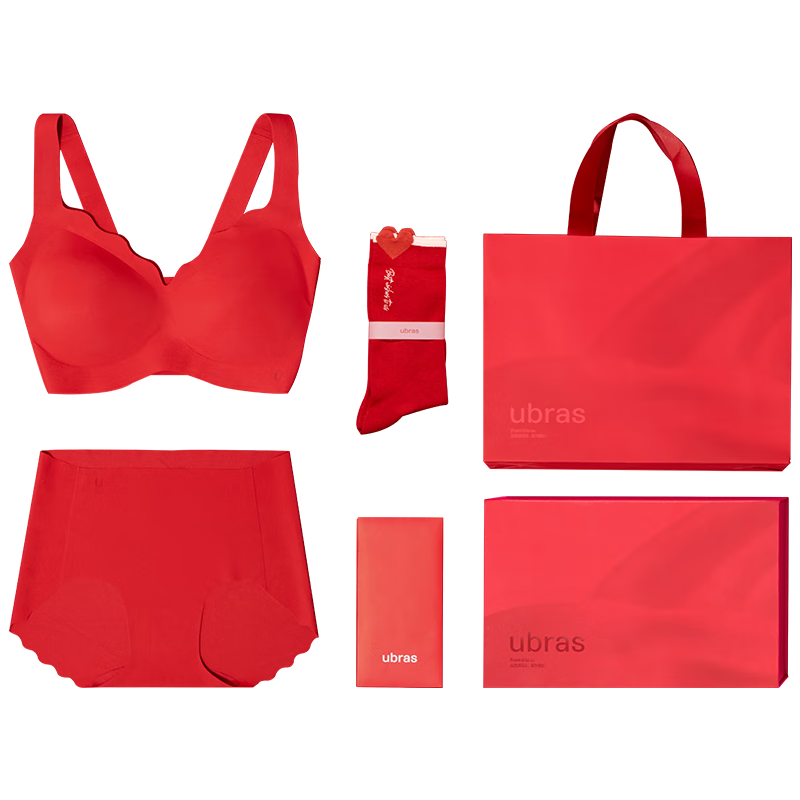 ubras无尺码文胸礼盒本命年内衣女套装结婚礼物大红盒无痕无钢圈胸罩女 【当红】背心款礼盒 丝绒红色
