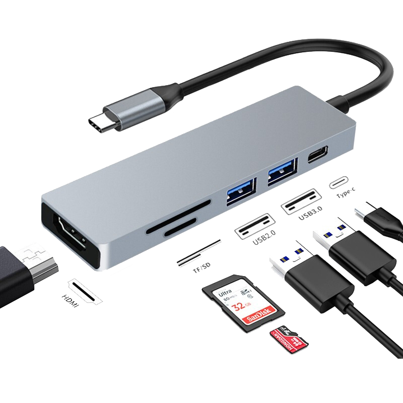 友博士 Type-C扩展坞macbook苹果笔记本电脑转换器usb c转接头mac拓展坞 HDMI4K+PD60W+USB3.0+SD/TF