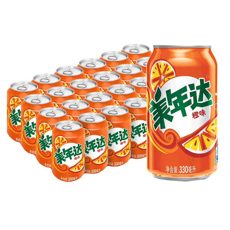 百事可乐美年达橙味汽水碳酸饮料整箱330ml*24听(新老包装随机)