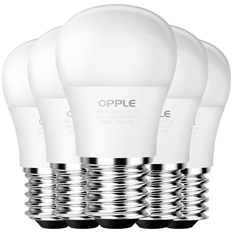 欧普照明（OPPLE）LED灯泡节能球泡 3W E27大螺口 白光（五只装）