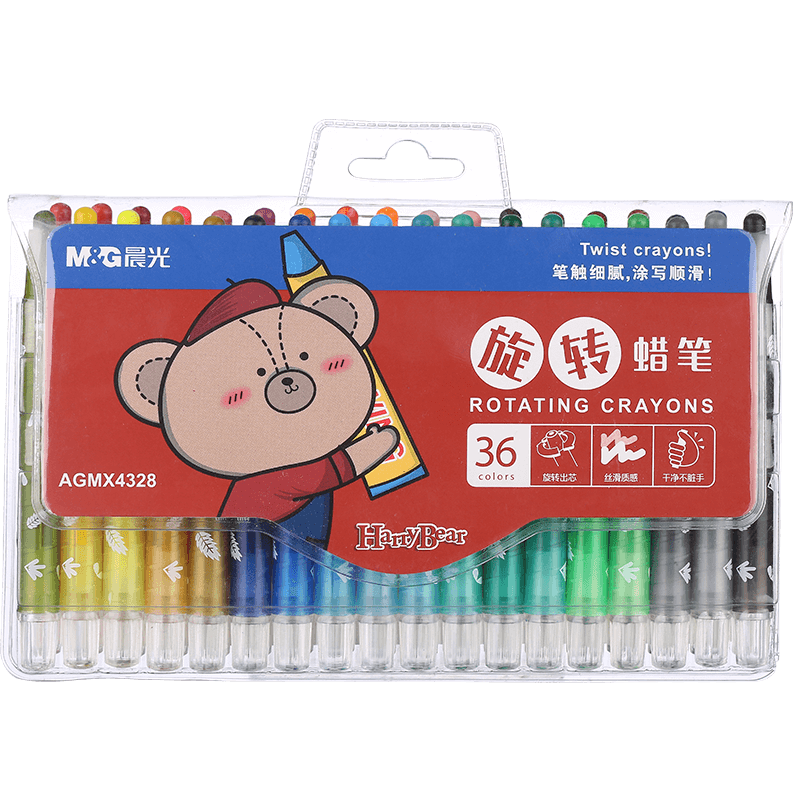 晨光(M&G)文具36色短款旋转蜡笔 儿童涂鸦绘画油画棒 小熊哈里系列袋装蜡笔AGMX4328圣诞礼物