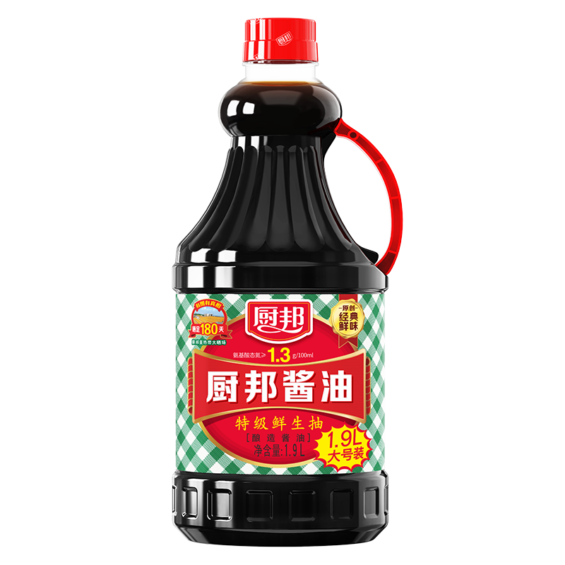 厨邦 酱油 特级生抽 晒足180天 传统酿造酱油 大桶装 1.9L