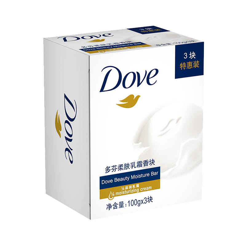 多芬(DOVE)香皂 柔肤乳霜香块100gx3