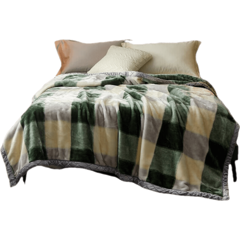 洁丽雅（grace）拉舍尔毛毯被子加厚保暖珊瑚绒冬季盖毯子沙发午睡毯 格调生活-翡翠绿 180*220cm 约6斤