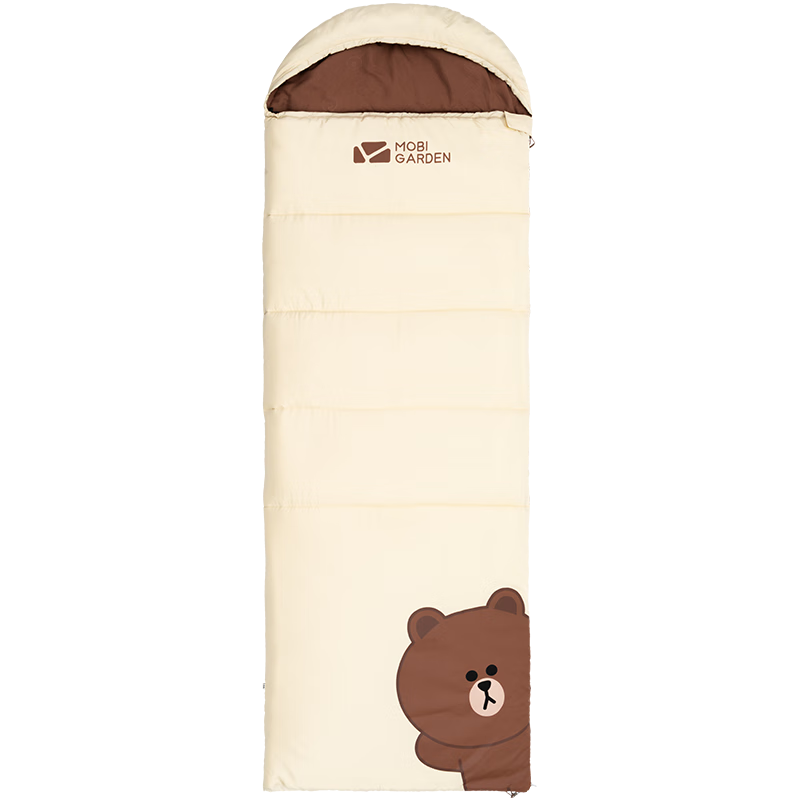 牧高笛（MOBIGARDEN） Line Friends联名款 活力布朗熊 便携保暖可拼接单人睡袋 NX21562001 布朗熊米白（左