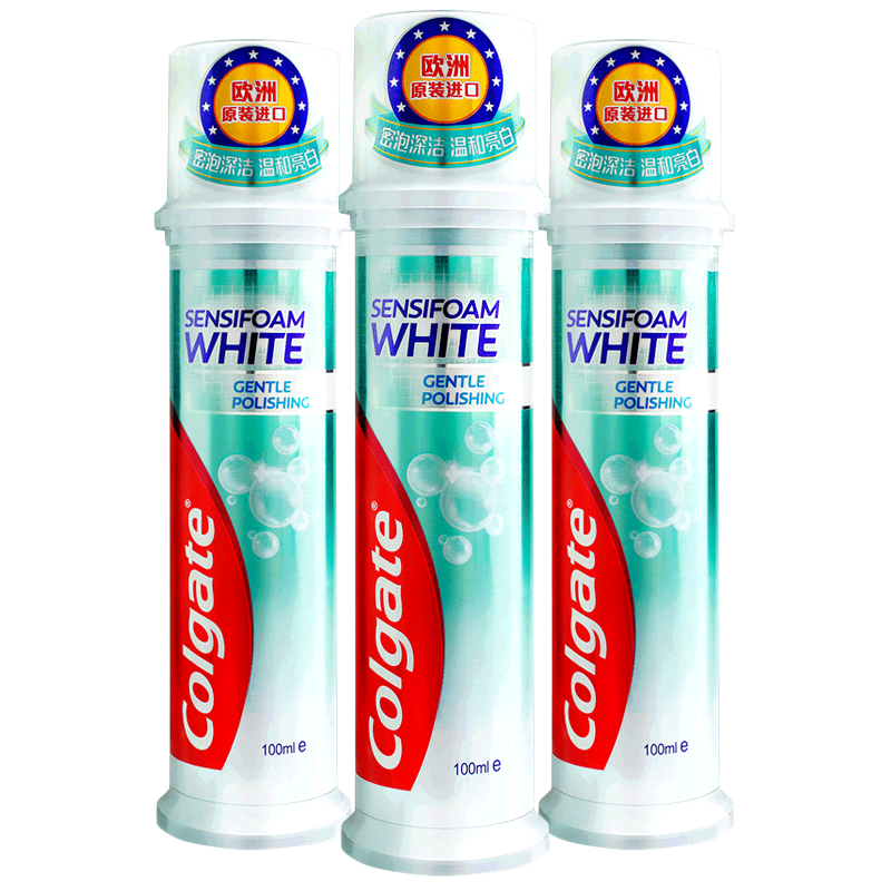 高露洁（Colgate）欧洲进口密泡美白直立按压式泵式牙膏100mlx3支 密泡深洁温和亮白
