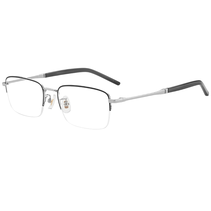 镜邦近视眼镜男防蓝光有度数时尚眼镜半框女大脸配眼镜方框 JA85352黑银 配万新1.60mr-8非球面树脂镜片