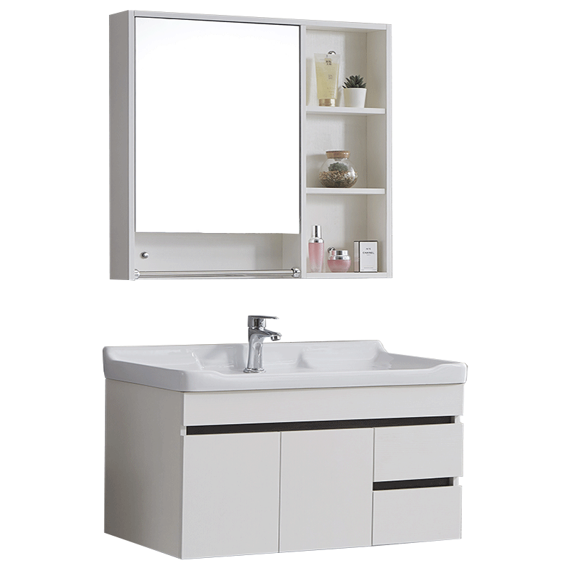 万域WORLD浴室柜组合套装现代简约卫浴柜镜柜面盆洗漱台吊柜卫生间洗脸盆柜洗手盆柜组合套装 柔情【经典白】加厚板材80cm【新升级-力荐超值】