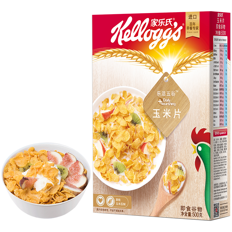 家乐氏（Kellogg’s）进口食品玉米片500g  低脂麦片即食冲饮营养谷物早餐麦片
