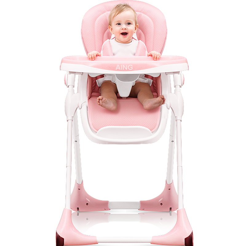 爱音（Aing）儿童餐椅 婴幼儿餐椅 可坐可躺多功能宝宝吃饭餐桌 可折叠便携式座椅可调节 C018樱花粉