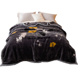 洁丽雅（grace）拉舍尔毛毯被子加厚保暖珊瑚绒冬季盖毯子沙发午睡毯 银杏叶舞 180*220cm 约6斤