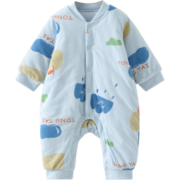 童泰秋冬1-18个月婴儿宝宝衣服对开棉衣连体衣夹棉哈衣爬服 蓝色 66cm