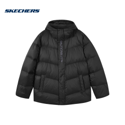 斯凯奇（Skechers） 秋冬季情侣款连帽羽绒服防寒保暖短款外套 L422U069-0018 碳黑 M