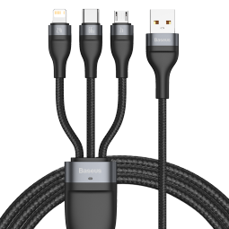 倍思 数据线三合一充电线6A快充66W充电器线 适用苹果14/13/12小米华为Type-c安卓手机多头一拖三车载 黑