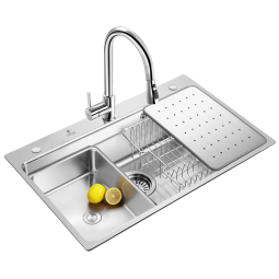 欧琳304不锈钢水槽厨房洗菜盆大单槽洗碗池配抽拉双出水龙头WGV9116