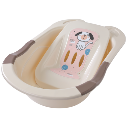 日康（rikang） 浴盆 婴儿洗澡盆婴儿浴盆 加大加厚带浴床适用0-6岁 米色 3626
