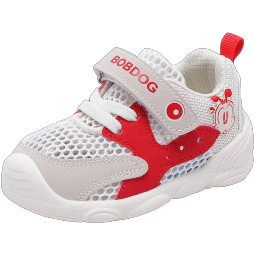 巴布豆（BOBDOG）婴儿鞋子软底学步鞋0—1岁小童宝宝透气网鞋 浅米/红 18码内长13.5cm