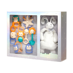 澳贝（auby）婴幼儿童牙胶玩具手摇铃新生儿安抚礼盒8pcs +兔子安抚巾兔年礼物生日礼物