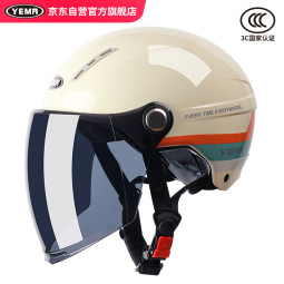 YEMA 3C认证359S电动摩托车头盔男女夏季防晒半盔安全帽 卡其花+长茶