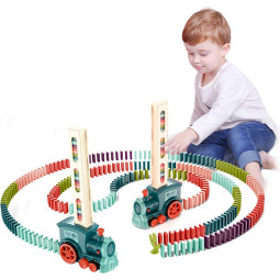 纽奇多米诺电动火车玩具自动投牌方向可调骨牌火车音效【配60个骨牌】